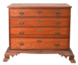 Chippendale Chest, on base, having four drawers on separate base with bold ogee feet and large spurs, circa 1760, (originally a base for chest on ches