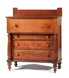 Late Classical Chest of Drawers in Tiger Maple and Cherry 