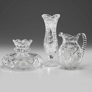 American Cut Glass Vases and Pitcher 
