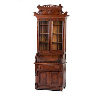 Victorian Secretary Bookcase with Cylinder Roll 