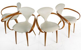 FOUR BENTWOOD ARM CHAIRS BY NORMAN CHERNER FOR PLYCRAFT