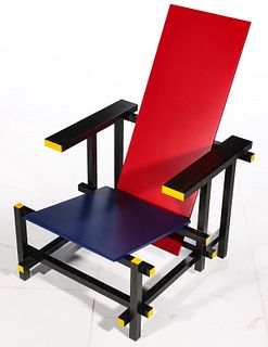 A CASSINA RED AND BLUE CHAIR AFTER GERRIT RIETVELD