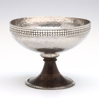 A HANDSOME HAMMERED SILVER COMPOTE SIGNED JOHN HARDY