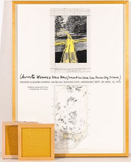 A SIGNED CHRISTO LOOSE PARK POSTER WITH CLOTH FRAGMENTS