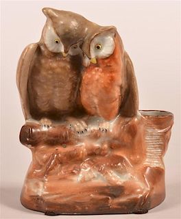 Hand Painted Porcelain Owl Form Match Safe.
