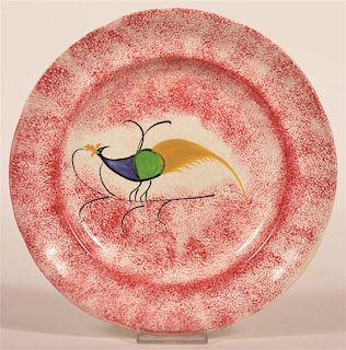 Red Spatter Peafowl Pattern Ironstone Plate.