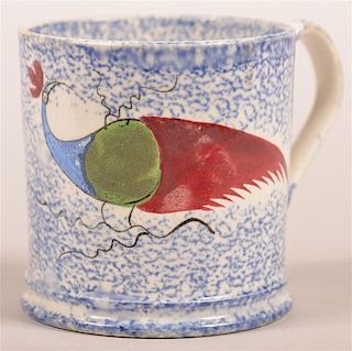 Blue Spatter Peafowl Pattern China Child's Mug.