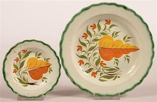 2 Leeds Green Feather Edge Leaf Pattern Plates.