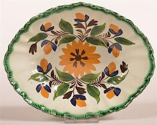 Leeds Floral and Acorn Pattern Oval Bowl.