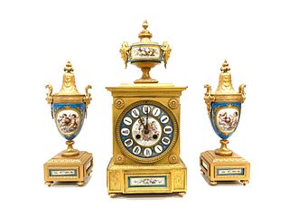 Sevres Style Porcelain and Gilt Bronze Clock