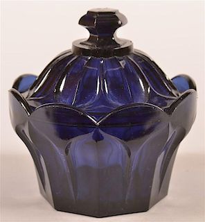 Cobalt Blue Flint Glass Covered Sugar Bowl.