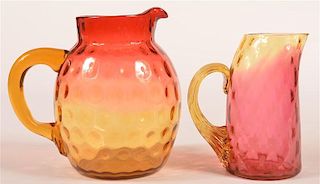 2 Amberina Blown Victorian Art Glass Pitchers.