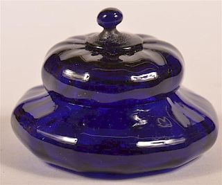 Cobalt Blue Blown Rib Covered Ink Well.