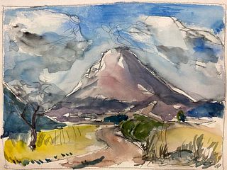 Akos Biro Mountainous Landscape Provence French Expressionist Original Painting c.1980s