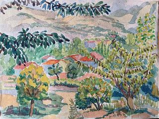 Louis Bellon Provence Landscape Post-Impressionist Signed 1940's Painting c. 1943