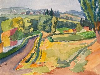 Louis Bellon 1940's Provence France Painting Tranquil Landscape - Post Impressionist artist c. 1940s