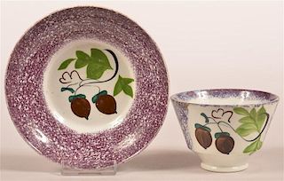 Purple Spatter Acorn Pattern Cup and Saucer.