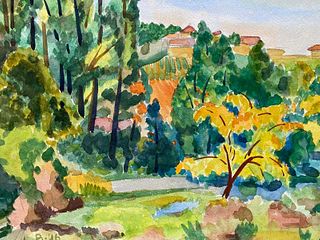 Louis Bellon 1940's Provence France Painting Sunny Warm Landscape - Post Impressionist artist c. 1940s