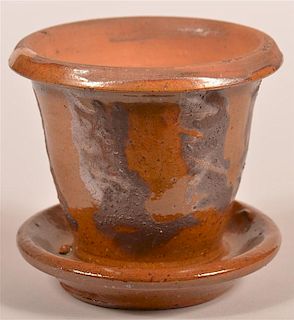 Glazed Redware Pottery Small Flower Pot.