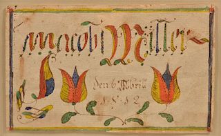 Fraktur Watercolor and Ink on Paper Bookplate.
