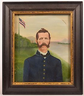 Oil Painting Depicting a Civil War or GAR Soldier.