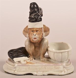 German Bisque Monkey Figural Match Safe.