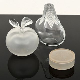 Lalique Perfume Bottle, Lidded Box & Vase