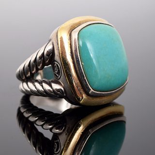David Yurman 18K Gold, Sterling Silver & Turquoise Estate Ring