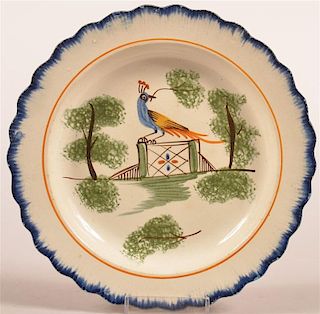 Leeds Blue Feather Peafowl Pattern Toddy Plate.