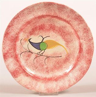 Red Spatter Peafowl Ironstone China Plate.