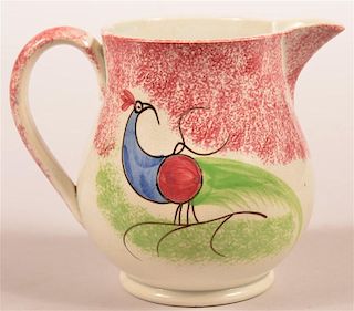 Red Spatter Peafowl China Cream Pitcher.
