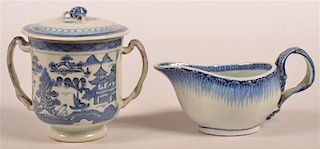 2 Pcs. Canton Blue and White Oriental Porcelain.