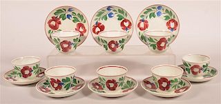 Eight Late Adams Rose China Cups and Saucers.