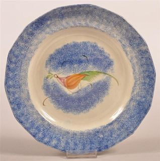 Blue Spatter Peafowl Pattern Ironstone Plate.