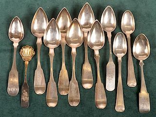 Lot of American Coin Silver Fiddle Back Spoons.