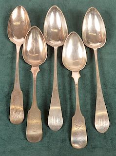 Five Various American Coin Silver Table Spoons.