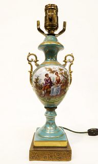 A Continental Hand Painted Porcelain Lamp