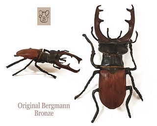 The Stag Beetle, F. Bergman Signed Bronze Figurine, COA