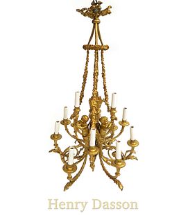 Exceptional Henri Dasson Figural Bronze Chandelier