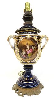 A Large 19th C. Sevres Style Hand Painted Vase/Lamp