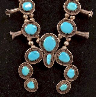 Navajo Indian Sterling Squash Blossom Necklace.