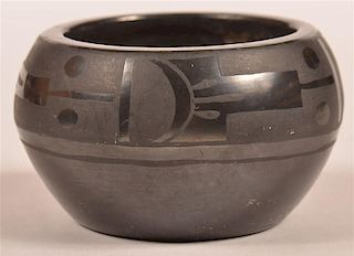 Vintage Pueblo Black on Blackware Pottery Bowl