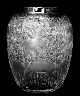Biches (Deer), A Vintage Lalique Crystal Vase, Signed