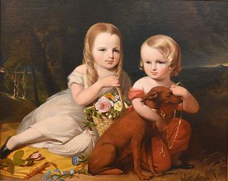 John Neagle, 1847, oil on canvas, Emma and Owen Glendower Jones and Dog Fury, 28 1/2" x 36".