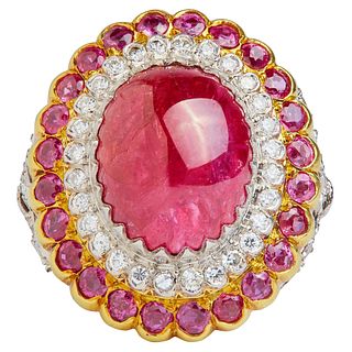 LARGE RUBY AND DIAMOND CLUSTER RING