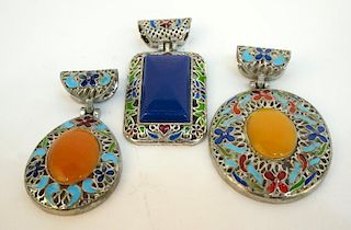 Three Pieces Of Enamel Jewelry/Pendants