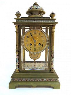 Gilt Brass, Champleve Enamel & Paste Set Clock