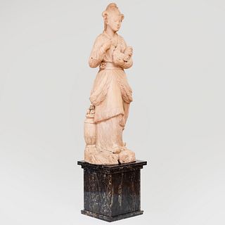 Large Continental Terracotta Model of a Chinese Woman Holding a Hen
