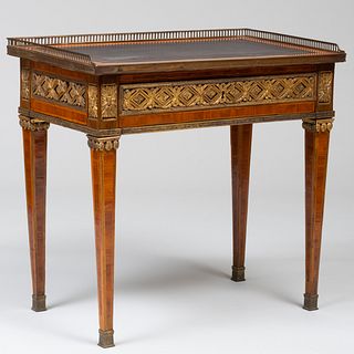 Unusual Louis XVI Ormolu-Mounted Tulipwood and Walnut Parquetry Table Ã  Ã‰crire, Branded with a Palais des Tuileries Inventory Stamp