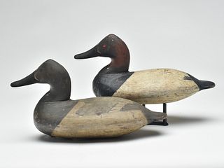 Pair of canvasbacks by William (“Will”) Heverin, Charlestown, Maryland, 1st quarter 20th century.